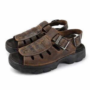 RARE Y2K 90s Retro Skechers Jam Ups Women 9 Brown Leather Fisherman Sandals VTG